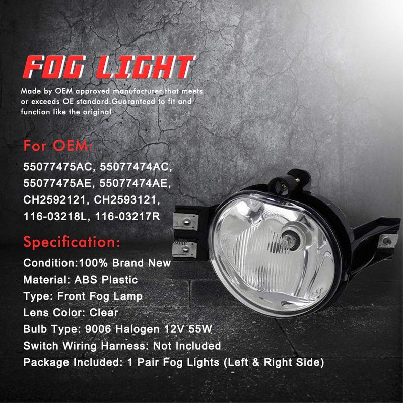 A ABIGAIL Driving Fog Lights Lamps Replacement for 2002 2003 2004 2005 2006 2007 2008 Dodge Ram 1500 2500 3500 Pickup Truck 55077475AE 55077474AE - Image 4